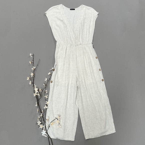VERY J natural/tan/beige/cream linen jumpsuit, M. - Picture 5 of 8